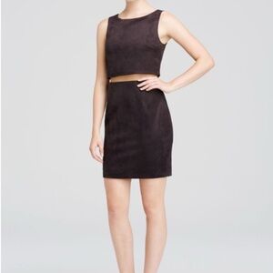 NWT Bailey 44 Elegant Black Women's Faux Suede Nude Net Trimmed LBD